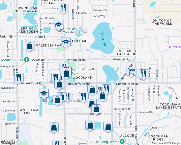 map of restaurants, bars, coffee shops, grocery stores, and more near 1960 Pepper Mill Drive in Clearwater