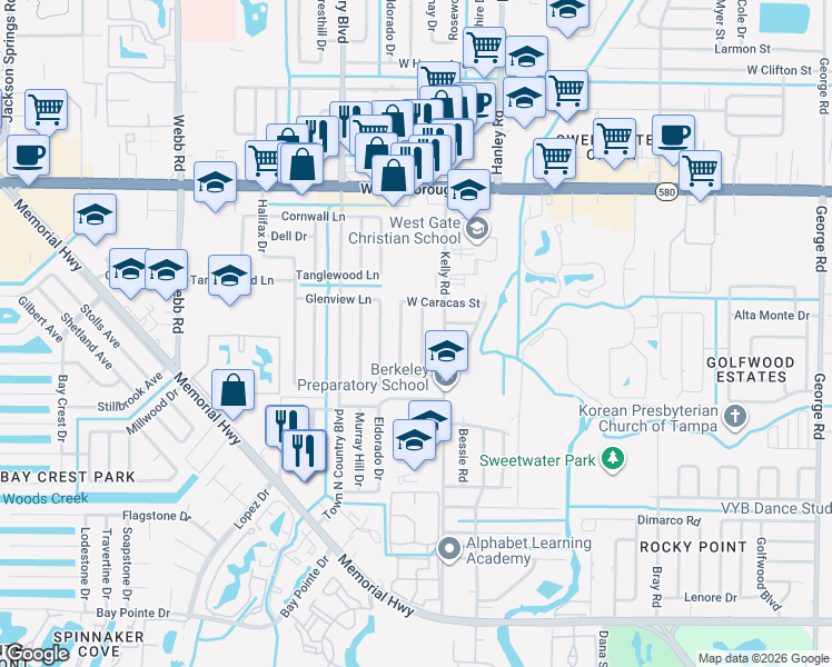 map of restaurants, bars, coffee shops, grocery stores, and more near 4904 Plantation Drive in Tampa