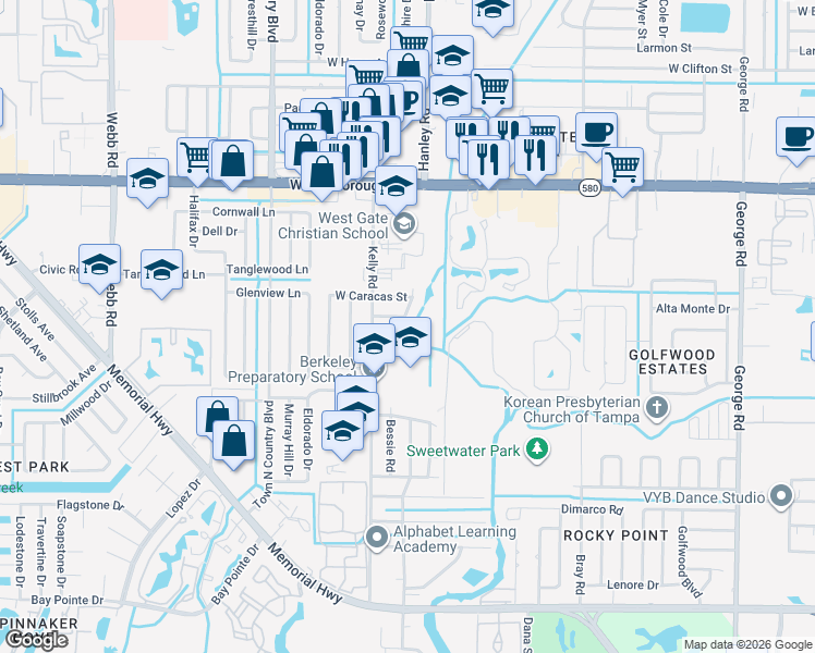 map of restaurants, bars, coffee shops, grocery stores, and more near 4909 Carlyle Road in Tampa