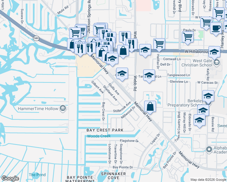 map of restaurants, bars, coffee shops, grocery stores, and more near 4924 Stolls Avenue in Tampa
