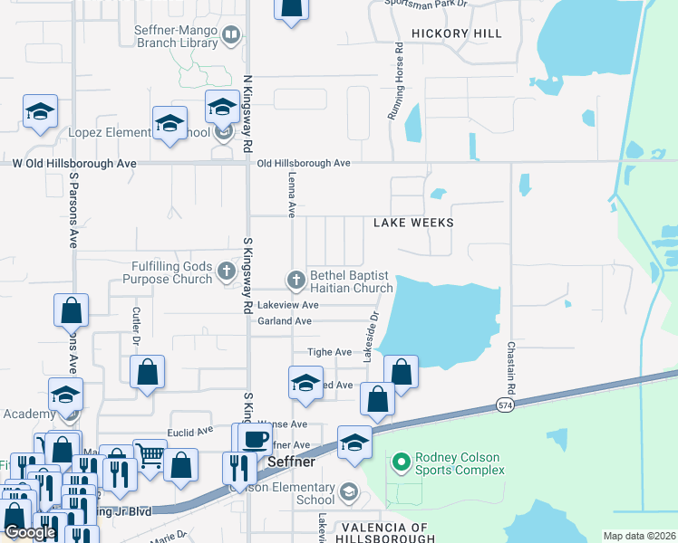 map of restaurants, bars, coffee shops, grocery stores, and more near 311 Golden Elm Drive in Seffner