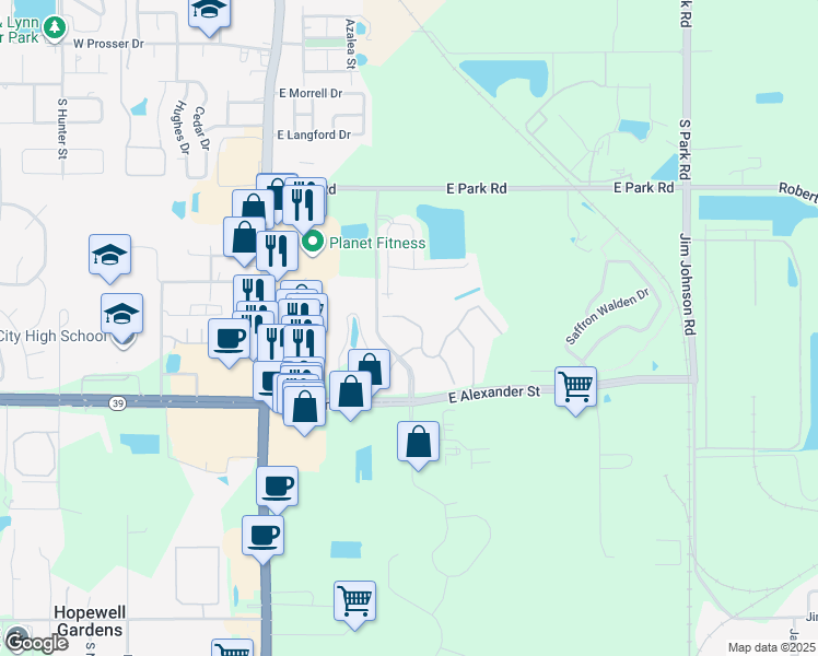 map of restaurants, bars, coffee shops, grocery stores, and more near 731 Ashentree Drive in Plant City