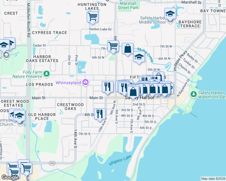 map of restaurants, bars, coffee shops, grocery stores, and more near 200 9th Avenue South in Safety Harbor