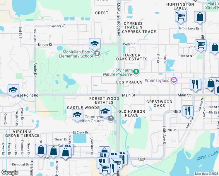 map of restaurants, bars, coffee shops, grocery stores, and more near 3062 Prestige Drive in Clearwater
