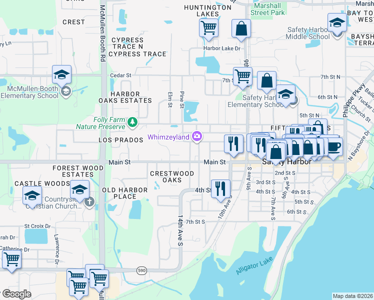 map of restaurants, bars, coffee shops, grocery stores, and more near 255 13th Avenue North in Safety Harbor