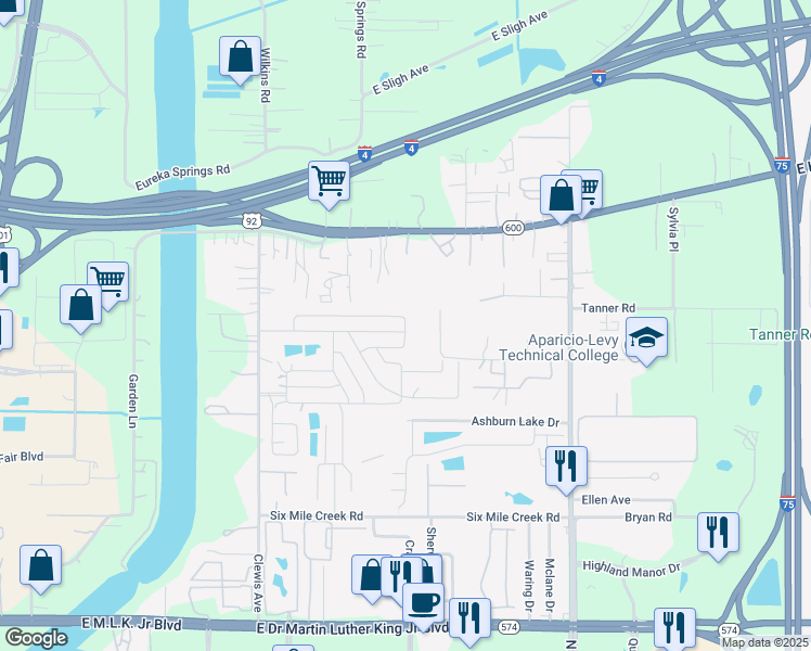 map of restaurants, bars, coffee shops, grocery stores, and more near 9436 Sunset Drive in Tampa