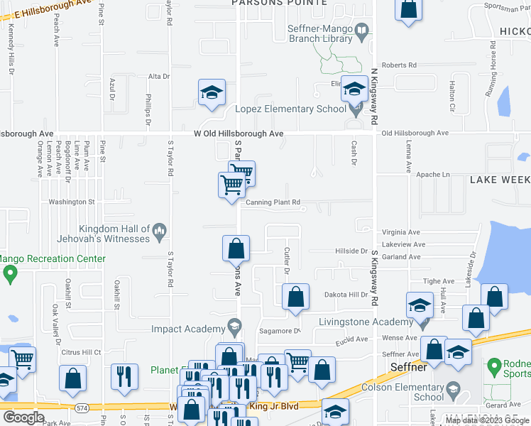 map of restaurants, bars, coffee shops, grocery stores, and more near 614 Diamond Ridge Road in Seffner