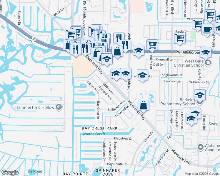 map of restaurants, bars, coffee shops, grocery stores, and more near 4925 Stolls Avenue in Tampa