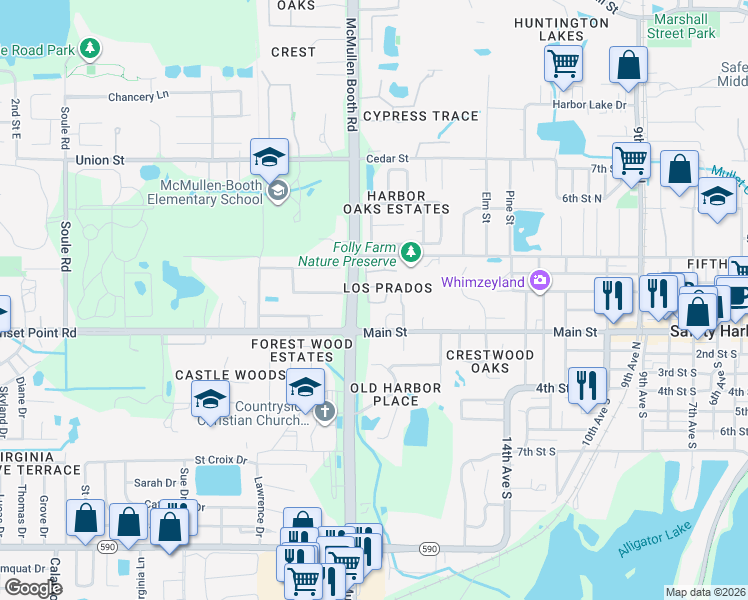 map of restaurants, bars, coffee shops, grocery stores, and more near 271 Los Prados Drive in Safety Harbor
