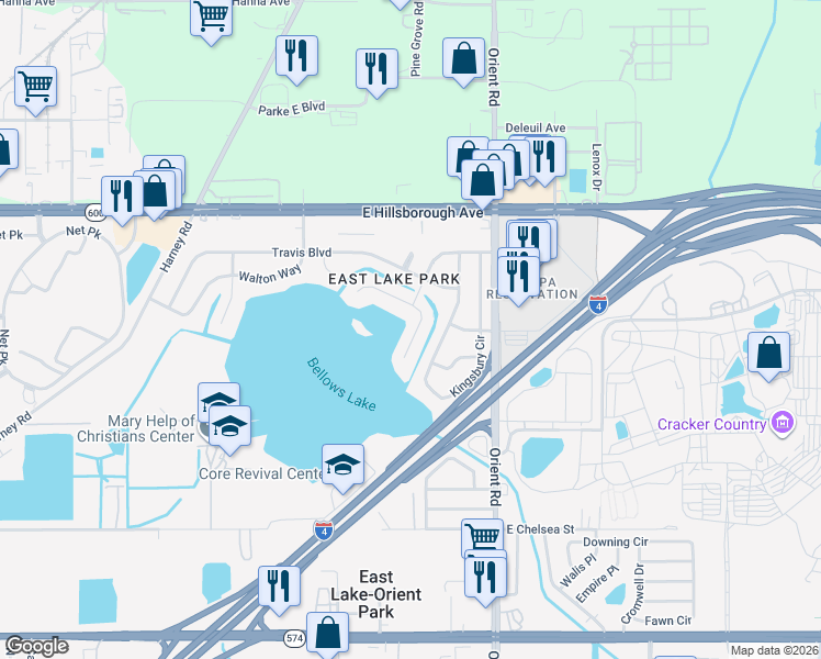 map of restaurants, bars, coffee shops, grocery stores, and more near 6913 Spencer Circle in Tampa