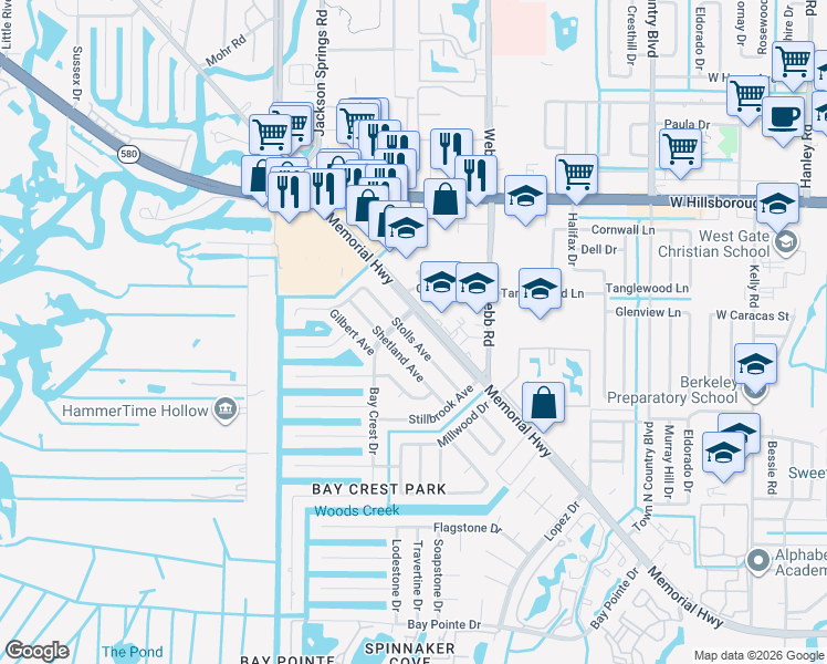 map of restaurants, bars, coffee shops, grocery stores, and more near 4924 Stolls Avenue in Tampa