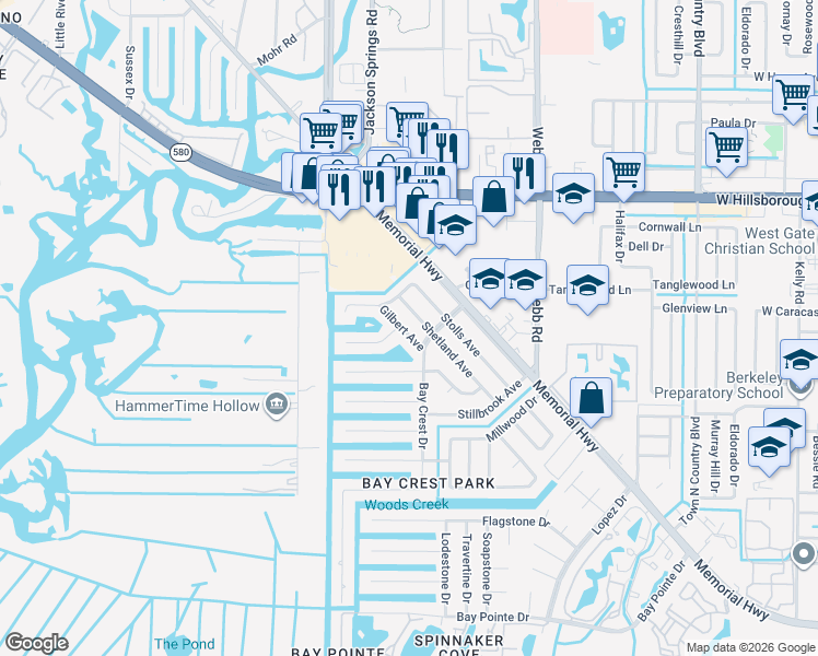 map of restaurants, bars, coffee shops, grocery stores, and more near 4921 Bay Crest Drive in Tampa