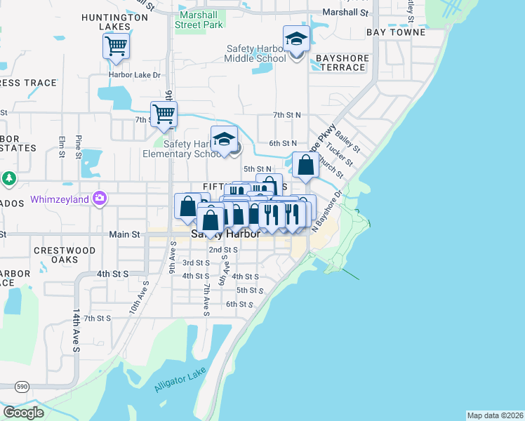 map of restaurants, bars, coffee shops, grocery stores, and more near 147 3rd Avenue North in Safety Harbor