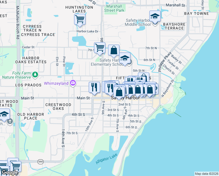 map of restaurants, bars, coffee shops, grocery stores, and more near 744 2nd Street North in Safety Harbor