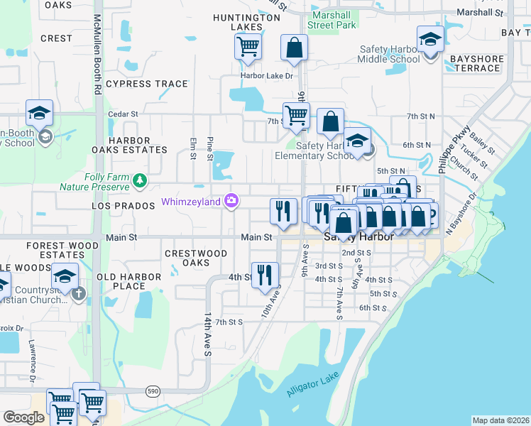 map of restaurants, bars, coffee shops, grocery stores, and more near 1018 Cherokee Street in Safety Harbor