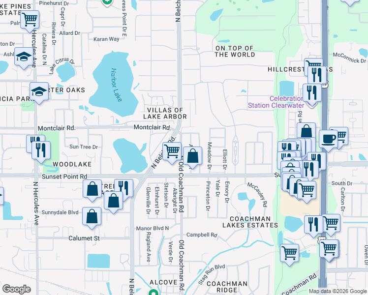 map of restaurants, bars, coffee shops, grocery stores, and more near 1934 Atlantis Drive in Clearwater