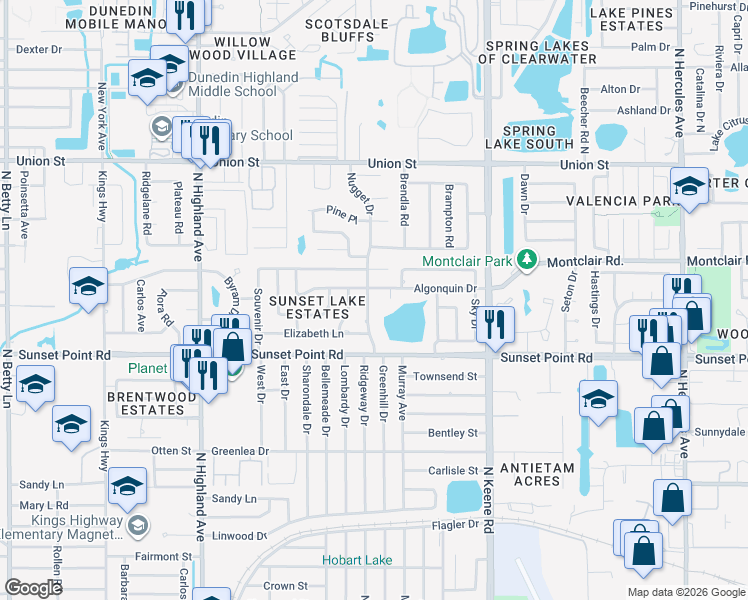 map of restaurants, bars, coffee shops, grocery stores, and more near 1928 Nugget Dr in Clearwater