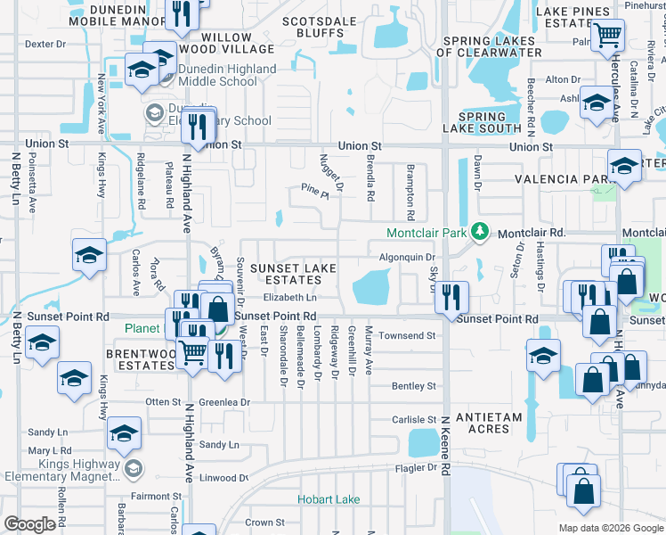 map of restaurants, bars, coffee shops, grocery stores, and more near 1928 Nugget Drive in Clearwater
