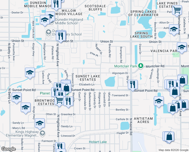 map of restaurants, bars, coffee shops, grocery stores, and more near in Clearwater