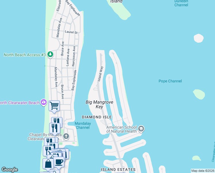map of restaurants, bars, coffee shops, grocery stores, and more near 744 Snug Island in Clearwater