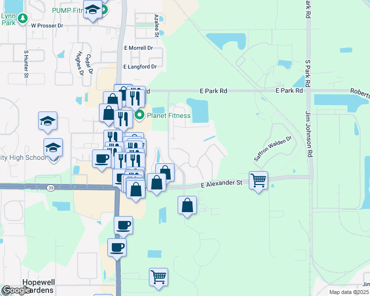 map of restaurants, bars, coffee shops, grocery stores, and more near 724 Ashentree Drive in Plant City