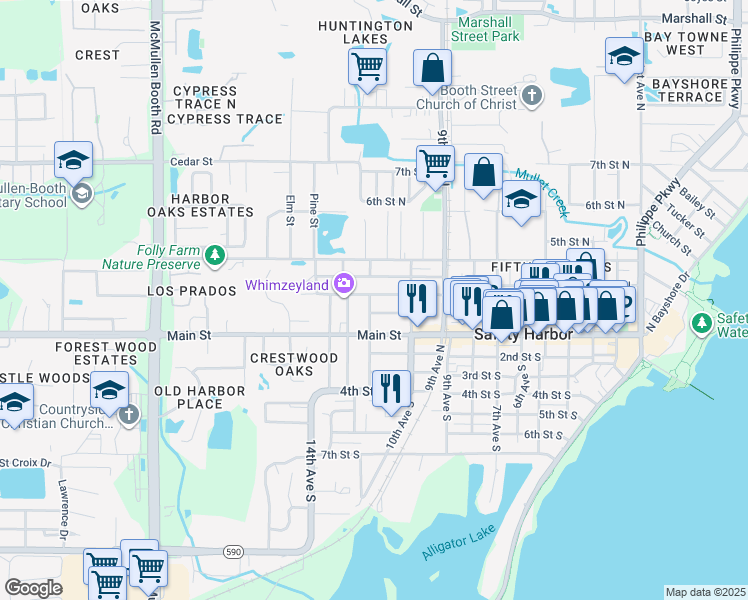 map of restaurants, bars, coffee shops, grocery stores, and more near 1018 Cherokee Street in Safety Harbor