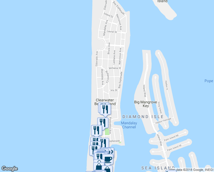 map of restaurants, bars, coffee shops, grocery stores, and more near 750 Bruce Avenue in Clearwater