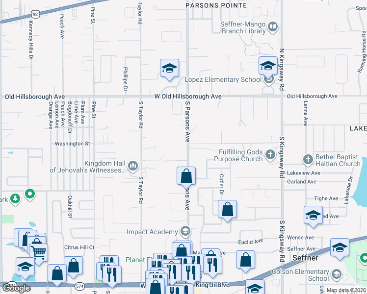map of restaurants, bars, coffee shops, grocery stores, and more near in Seffner