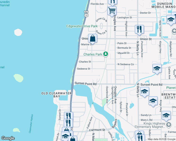 map of restaurants, bars, coffee shops, grocery stores, and more near 1061 Sedeeva Street in Clearwater