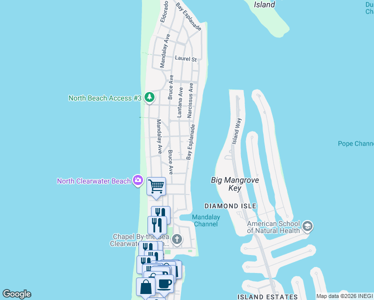 map of restaurants, bars, coffee shops, grocery stores, and more near 783 Bay Esplanade in Clearwater