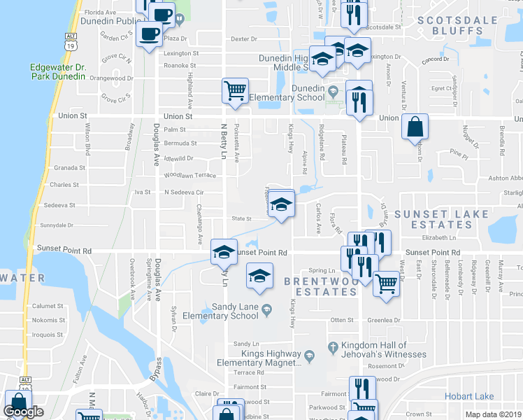 map of restaurants, bars, coffee shops, grocery stores, and more near 1962 Freedom Drive in Clearwater