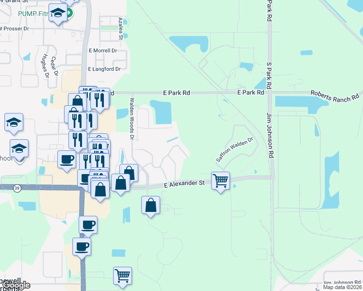 map of restaurants, bars, coffee shops, grocery stores, and more near 1024 Ashentree Drive in Plant City
