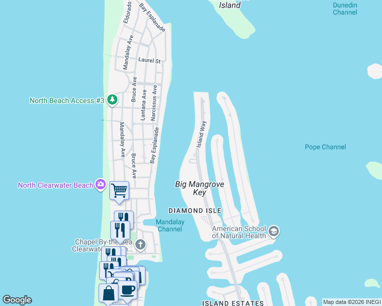 map of restaurants, bars, coffee shops, grocery stores, and more near 770 Island Way in Clearwater