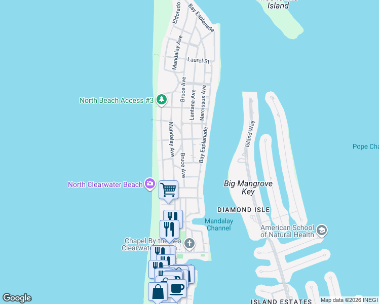 map of restaurants, bars, coffee shops, grocery stores, and more near 769 Bruce Avenue in Clearwater