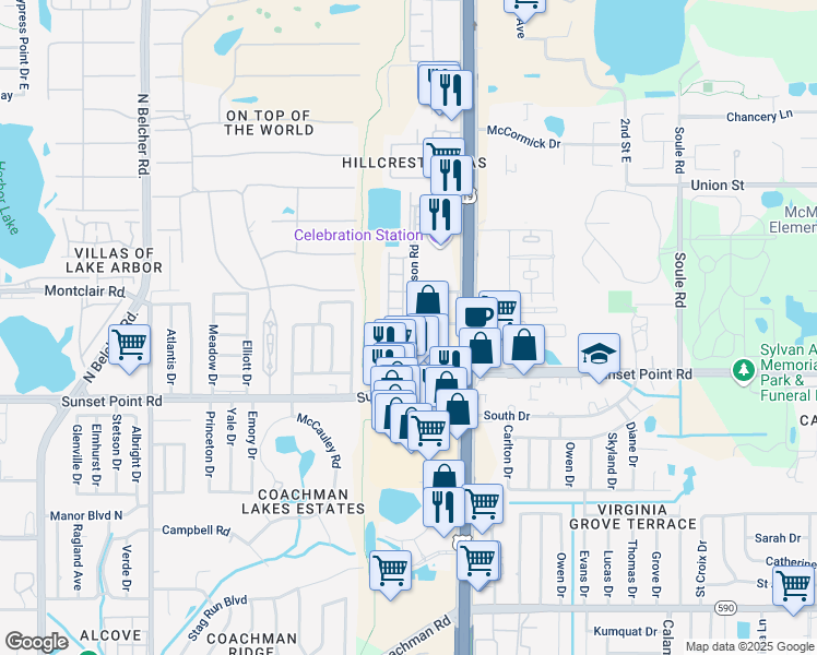 map of restaurants, bars, coffee shops, grocery stores, and more near 2523 Marina Key Lane in Clearwater