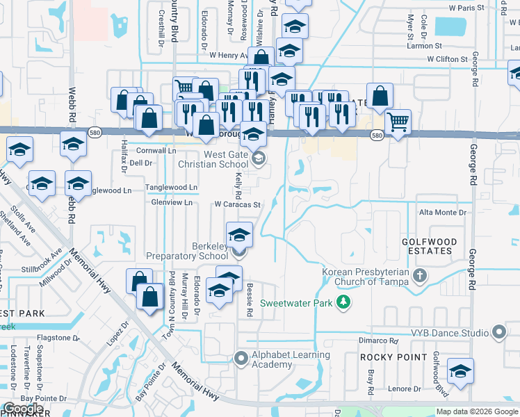 map of restaurants, bars, coffee shops, grocery stores, and more near 4923 Carlyle Road in Tampa