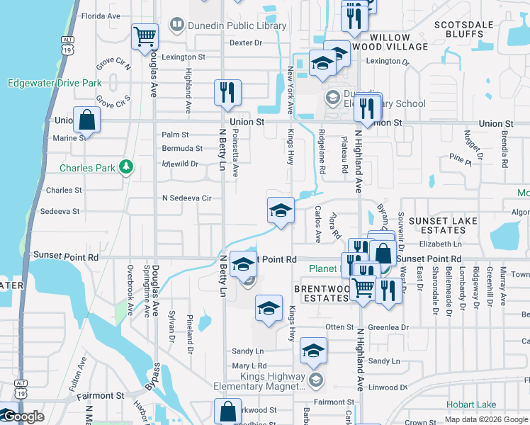 map of restaurants, bars, coffee shops, grocery stores, and more near 1985 Freedom Drive in Clearwater