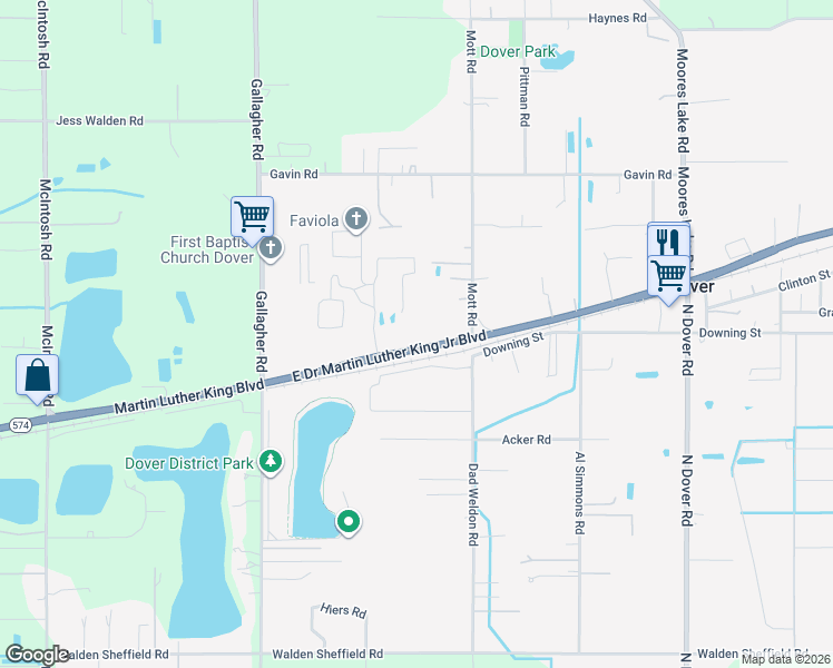 map of restaurants, bars, coffee shops, grocery stores, and more near 13708 East Drive Martin Luther King Junior Boulevard in Dover