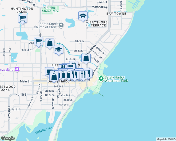 map of restaurants, bars, coffee shops, grocery stores, and more near 101-199 Jefferson Street in Safety Harbor