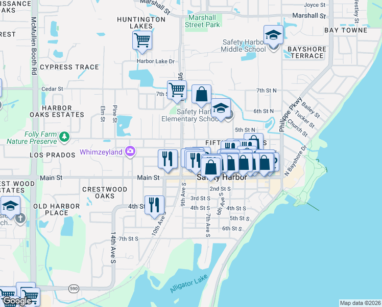 map of restaurants, bars, coffee shops, grocery stores, and more near 331 9th Avenue North in Safety Harbor
