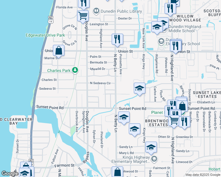 map of restaurants, bars, coffee shops, grocery stores, and more near 1267 North Sedeeva Circle in Clearwater