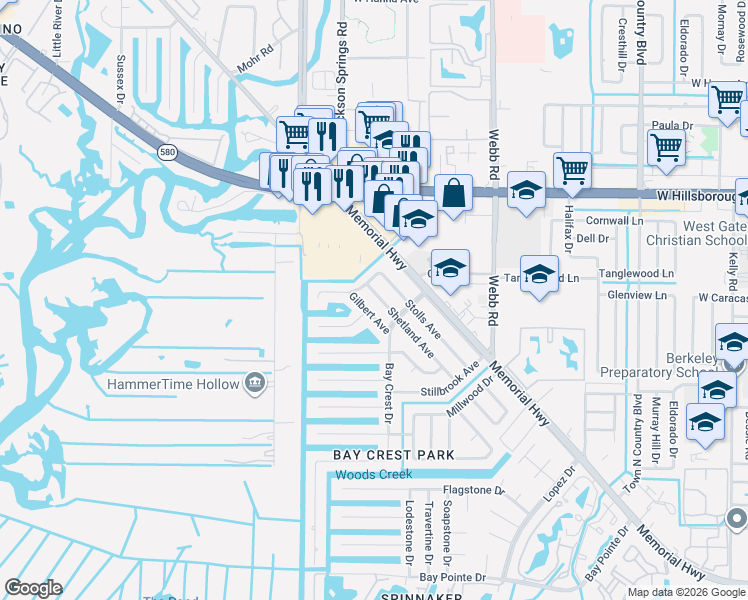map of restaurants, bars, coffee shops, grocery stores, and more near 8617 Driftwood Drive in Town 'n' Country