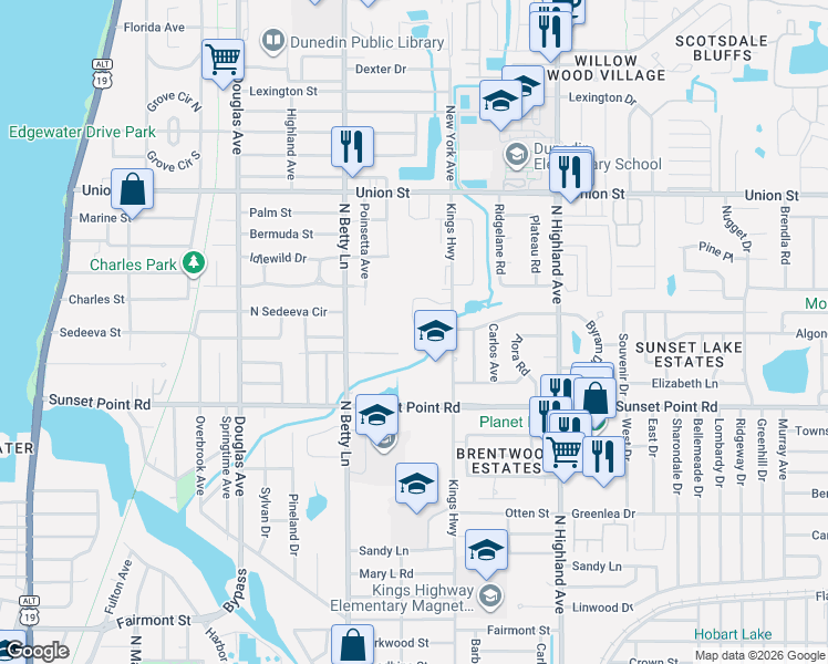 map of restaurants, bars, coffee shops, grocery stores, and more near 1985 Freedom Drive in Clearwater