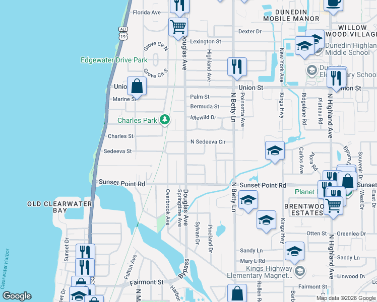 map of restaurants, bars, coffee shops, grocery stores, and more near in Clearwater