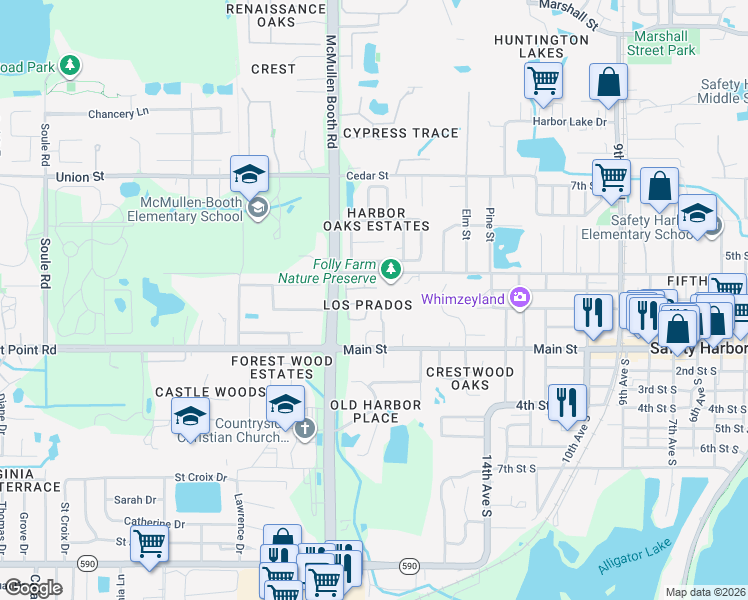 map of restaurants, bars, coffee shops, grocery stores, and more near 200 Los Prados Drive in Safety Harbor
