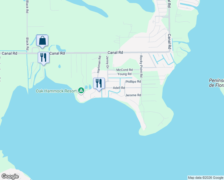 map of restaurants, bars, coffee shops, grocery stores, and more near 3712 Adell Road in Lake Wales