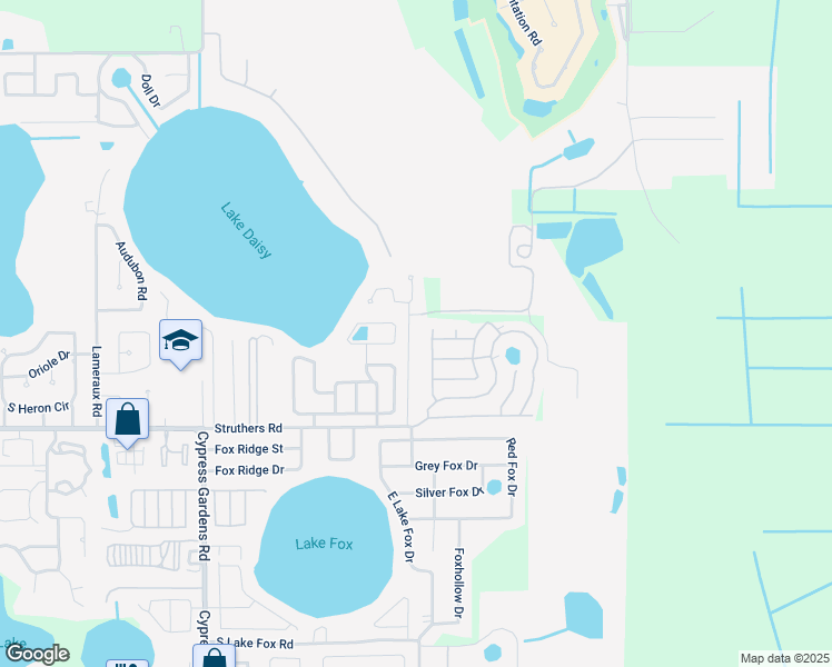 map of restaurants, bars, coffee shops, grocery stores, and more near 90 Lake Daisy Boulevard in Winter Haven