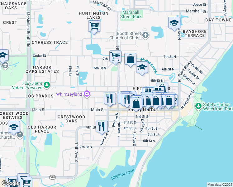 map of restaurants, bars, coffee shops, grocery stores, and more near 331 9th Avenue North in Safety Harbor