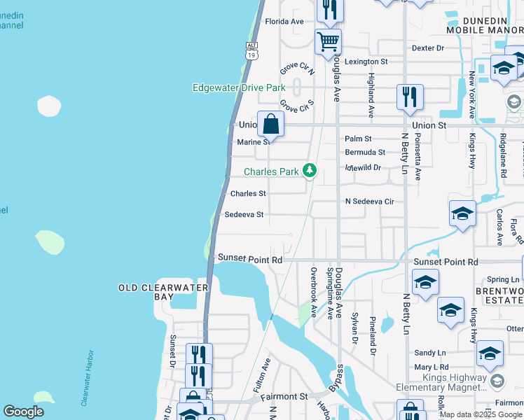 map of restaurants, bars, coffee shops, grocery stores, and more near 1066 Sedeeva Street in Clearwater