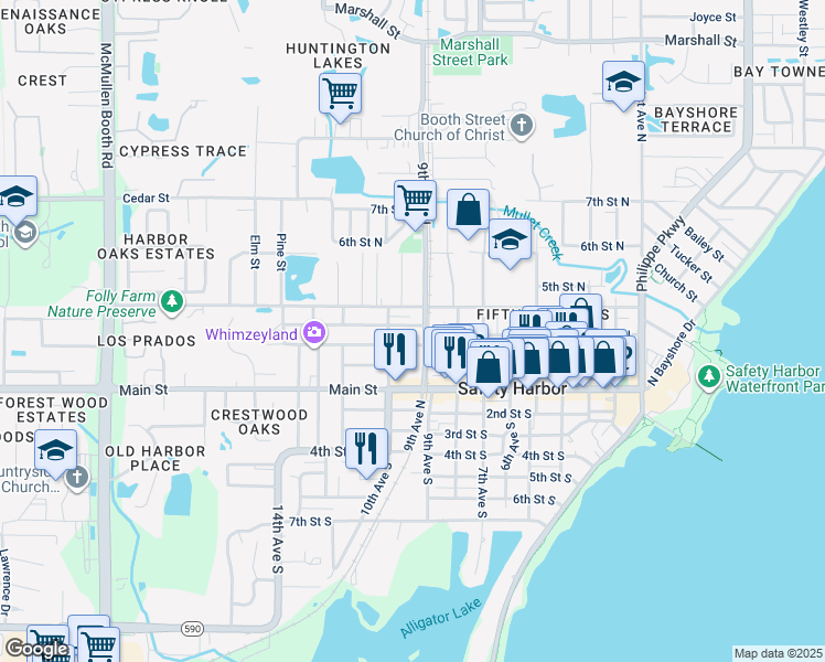 map of restaurants, bars, coffee shops, grocery stores, and more near 331 9th Avenue North in Safety Harbor